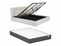 Canapé abatible King Size 180 x 200 cm en tela bouclé blanca + colchón - MAZIRI^Vente-unique Best