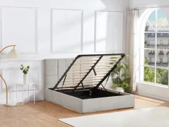 Vente-unique Cama Con Canapé|Cama Con Almacenaje|Canapé abatible queen size 160 x 200 en tela gris + colchón - HOPEYA de Pascal Morabito