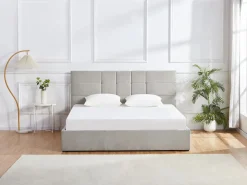 Vente-unique Cama Con Canapé|Cama Con Almacenaje|Canapé abatible queen size 160 x 200 en tela gris + colchón - HOPEYA de Pascal Morabito