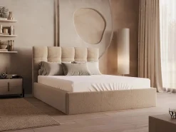 Vente-unique Canapé abatible140 x 190 cm de terciopelo en color con colchón - MIRDAL Beige New