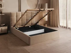 Vente-unique Canapé abatible140 x 190 cm de terciopelo en color con colchón - MIRDAL Beige New