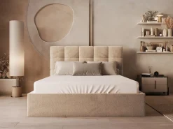 Vente-unique Canapé abatible140 x 190 cm de terciopelo en color con colchón - MIRDAL Beige New