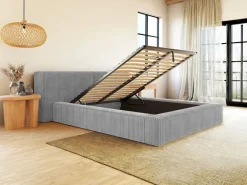 Vente-unique Cama Terciopelo|Canapé abatible 180x200cm terciopelo grueso acanalado + colchón - TIMANO de Pascal Morabito