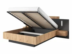 Canapé abatible y mesitas de noche 140 x 190 cm LEDs natural y antracita + Colchón - FRANCOLI^Vente-unique Clearance