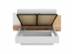 Vente-unique Cama Con Canapé|Cama Con Almacenaje|Canapé abatible y mesitas de noche 160 x 200 cm con luces LEDs blanco y natural + colchón - FRANCOLI