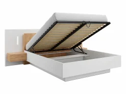 Vente-unique Canapé abatible y mesitas de noche en 160 x 200 cm con luces LEDs blanco y natural - FRANCOLI Color natural claro / Blanco Outlet