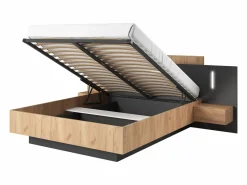 Vente-unique Cama Con Canapé|Cama Con Almacenaje|Canapé abatible y mesitas de noche 160 x 200 cm con LEDs natural y antracita + colchón - FRANCOLI