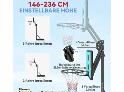Canasta de baloncesto ajustable con soporte rodante, altura 146-236 cm, plástico, (175 x 71 x 270 cm)^ Clearance