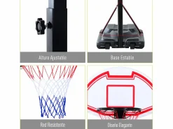 Homcom Canasta de baloncesto blanco y negro 73x49x249 cm Multicolor Hot