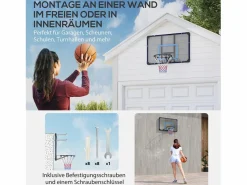 Canasta de baloncesto de pared de diseño profesional, de acero, negra, con red (113 x 61 x 73 cm) Negro Clearance