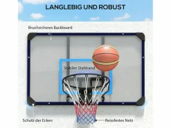 Canasta de baloncesto de pared de diseño profesional, de acero, negra, con red (113 x 61 x 73 cm) Negro Clearance