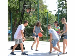 Aparato De Musculación|Canasta de baloncesto de altura regulable (293-350 cm), con tablero de acero y ruedas, para jardín y pista deportiva, color (111 x 70,5 x 350 cm)