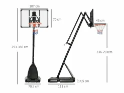 Aparato De Musculación|Canasta de baloncesto de altura regulable (293-350 cm), con tablero de acero y ruedas, para jardín y pista deportiva, color (111 x 70,5 x 350 cm)