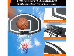 Canasta de baloncesto de pared para interior y exterior, con tablero de polietileno irrompible, color (72,4 x 45,72 x 20 cm) Negro