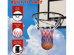 Cesta De Baloncesto|Canasta de baloncesto de repuesto resistente, para montaje en pared o puerta, de hierro y nailon, color (60 x 52 x 12 cm)