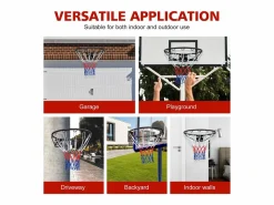 Cesta De Baloncesto|Canasta de baloncesto de repuesto resistente, para montaje en pared o puerta, de hierro y nailon, color (60 x 52 x 12 cm)