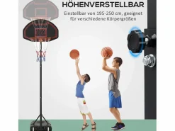 Aparato De Musculación|Canasta de baloncesto de altura regulable 195-250 cm con soporte, de acero, color , para niños, con ruedas (131, con ruedas (131x49x250 cm)