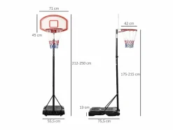 Canasta de baloncesto para exterior ajustable y portátil, de metal, color blanco y , con ruedas y base rellenable (75,5x71x250 cm)^ Outlet