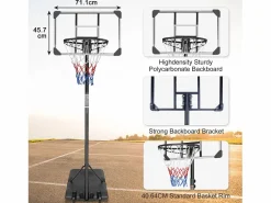 Canasta de baloncesto portátil de altura ajustable, policarbonato irrompible con ruedas, ratán sintético y acero, color (71 x 74 x 213 cm) Negro Outlet