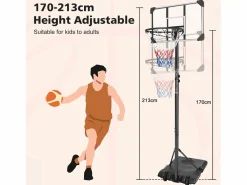Canasta de baloncesto portátil de altura ajustable, policarbonato irrompible con ruedas, ratán sintético y acero, color (71 x 74 x 213 cm) Negro Outlet