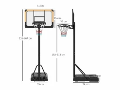 Cesta De Baloncesto|Canasta de baloncesto regulable en altura con soporte, acero, color , ruedas incluidas (71x74x264 cm)