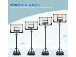 Cesta De Baloncesto|Canasta de baloncesto regulable en altura con soporte, acero, color , ruedas incluidas (71x74x264 cm)