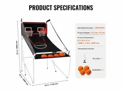 Canasta de Baloncesto SucceBuy, Juego Arcade de Baloncesto Plegable de Doble Tiro para Interiores, 2 Jugadores, 4 Pelotas