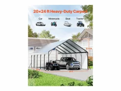 Cochera|Carport SucceBuy, 5,8 x 7,45 m, Cochera Metálica Resistente, Refugio de Garaje Exterior con Estructura de Acero, para Camionetas, Barcos, Camiones y Tractores