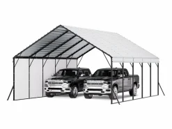 Cochera|Carport SucceBuy, 5,8 x 7,45 m, Cochera Metálica Resistente, Refugio de Garaje Exterior con Estructura de Acero, para Camionetas, Barcos, Camiones y Tractores