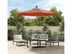 Carrickboy Sombrilla jardín voladiza con luces LED palo de acero terracota^Garden Furniture Clearance