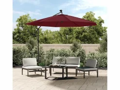 Garden Furniture Sombrilla|Carrickboy Sombrilla jardín voladiza con luces LED palo de acero rojo vino