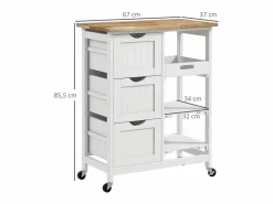 Carrito auxiliar Austen Homocm 3 cajones con 2 estantes y bandeja extraíble 85,5x67x37 cm^Homcom Outlet