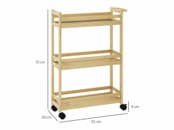 Homcom Carrito auxiliar Cover 3 niveles con ruedas natural 75x55x20 cm Color natural claro New