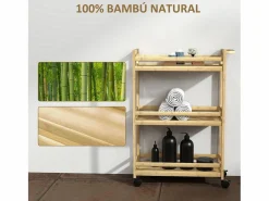 Homcom Carrito auxiliar Cover 3 niveles con ruedas natural 75x55x20 cm Color natural claro New