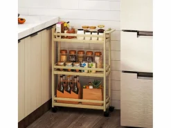 Homcom Carrito auxiliar Cover 3 niveles con ruedas natural 75x55x20 cm Color natural claro New