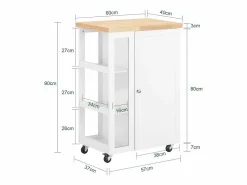 Sobuy Carrito Auxiliar de Cocina Tres estantes y una Puerta 60x40x90cm FKW75-WN ES Blanco Discount