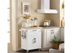 Sobuy Mueble Camarera|Carrito Auxiliar de Cocina con 2 Puertas 1 Cajón 1 Toallero y 4 Ruedas Carro de Servir Multiusos Armario de Cocina 74.5x 45,5 x 91 cm FKW119-WN ES