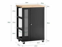 Sobuy Carrito Auxiliar de Cocina con 3 Estantes 1 Puerta y 4 Ruedas Carrito de Servir Multiusos 60 x 40 x 90 cm FKW75-SCH ES Negro Clearance