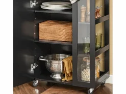 Sobuy Carrito Auxiliar de Cocina con 3 Estantes 1 Puerta y 4 Ruedas Carrito de Servir Multiusos 60 x 40 x 90 cm FKW75-SCH ES Negro Clearance