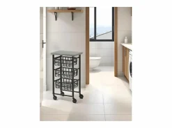 Don Hierro Mueble Camarera|Carrito auxiliar FIFTY-FIFTY con 3 cestas metálicas, encimera de acero inoxidable y ruedas. Diseño moderno y funcionalidad