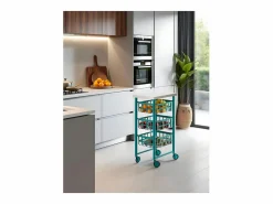 Don Hierro Carrito auxiliar FIFTY-FIFTY con 3 cestas metálicas, encimera de acero inoxidable y ruedas. Diseño moderno y funcionalidad Azul turquesa Hot