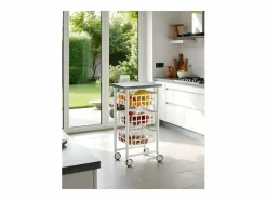 Don Hierro Mueble Camarera|Carrito auxiliar FIFTY-FIFTY con 3 cestas metálicas, encimera de acero inoxidable y ruedas. Diseño moderno y funcionalidad