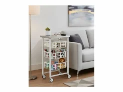 Don Hierro Mueble Camarera|Carrito auxiliar FIFTY-FIFTY con 3 cestas metálicas, encimera de acero inoxidable y ruedas. Diseño moderno y funcionalidad