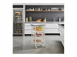 Don Hierro Mueble Camarera|Carrito auxiliar FIFTY-FIFTY con 3 cestas metálicas, encimera de acero inoxidable y ruedas. Diseño moderno y funcionalidad