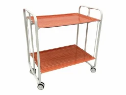 Carrito auxiliar plegable con ruedas - Estructura metálica blanca, 2 estantes laminados color Rayas adas – 72*66*43 cm - BAUHAUS^Don Hierro Discount