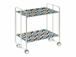 Don Hierro Mueble Camarera|Carrito auxiliar plegable con ruedas - Estructura metálica blanca, 2 estantes laminados Decorado Vintage6 – 72*66*43 cm - BAUHAUS