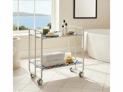 Don Hierro Mueble Camarera|Carrito auxiliar plegable con ruedas - Estructura metálica blanca, 2 estantes laminados Decorado Vintage6 – 72*66*43 cm - BAUHAUS