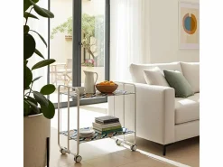 Don Hierro Mueble Camarera|Carrito auxiliar plegable con ruedas - Estructura metálica blanca, 2 estantes laminados Decorado Vintage6 – 72*66*43 cm - BAUHAUS