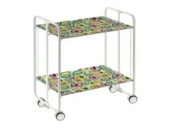 Don Hierro Mueble Camarera|Carrito auxiliar plegable con ruedas - Estructura metálica blanca, 2 estantes laminados Decorado Vintage 5 – 72*66*43 cm - BAUHAUS