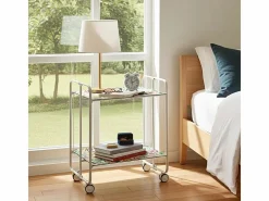 Don Hierro Mueble Camarera|Carrito auxiliar plegable con ruedas - Estructura metálica blanca, 2 estantes laminados Decorado Vintage 5 – 72*66*43 cm - BAUHAUS